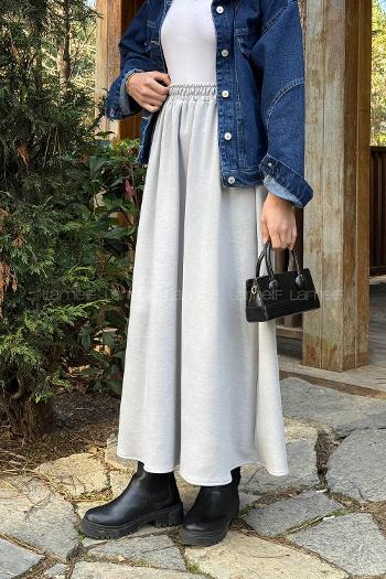 Lamelif Oysho Tesettür Etek Açık Gri