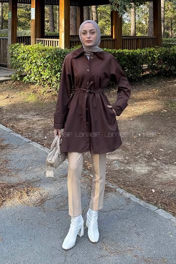 Bitter Brown Long Arm Cotton Polyester Trench Coat