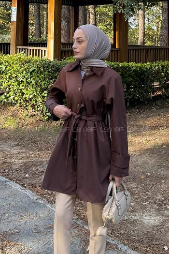 Bitter Brown Long Arm Cotton Polyester Trench Coat