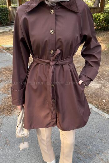 Bitter Brown Long Arm Cotton Polyester Trench Coat