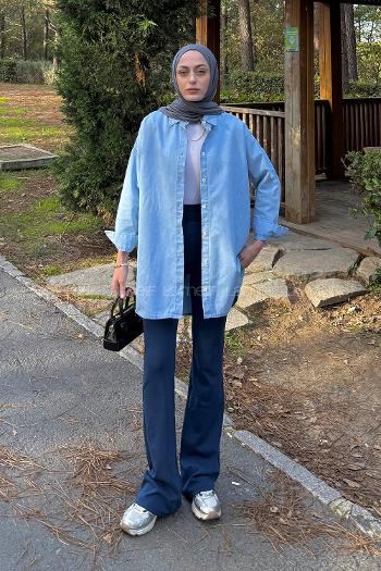 Ice Blue Shirt Collar Long Arm Cotton Shirt