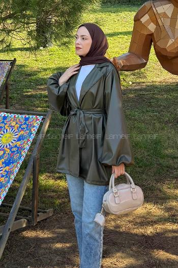 Khaki Jacket Collar Long Arm Skin Jacket