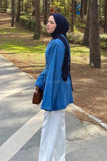 Light Blue V Neck Long Arm Cotton Denim Cardigan