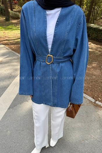 Light Blue V Neck Long Arm Cotton Denim Cardigan