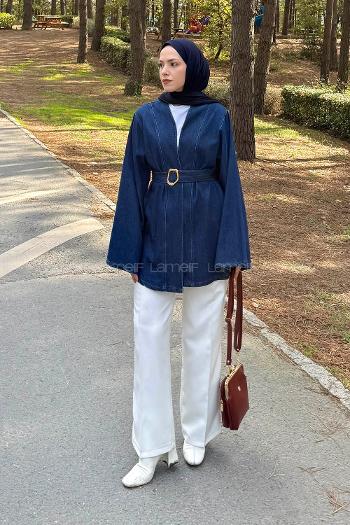 Dark Blue V Neck Long Arm Cotton Denim Cardigan