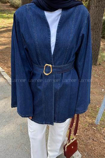 Dark Blue V Neck Long Arm Cotton Denim Cardigan