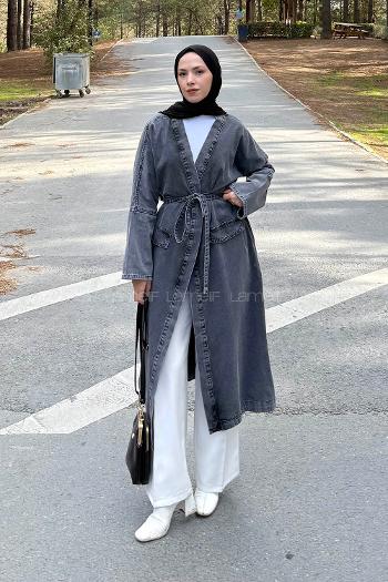 Smoked Long Arm Denim Trench Coat