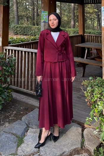 Lamelif Ceketi Yandan Bağlamalı İkili Takım Bordo
