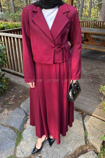 Lamelif Ceketi Yandan Bağlamalı İkili Takım Bordo