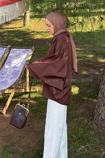 Lamelif Düğmeli Panço Acı Kahve