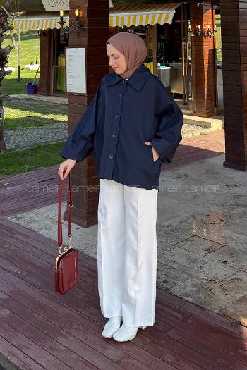 Lamelif Düğmeli Panço Lacivert