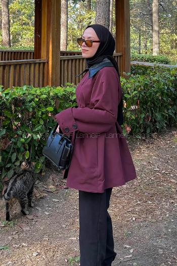 Claret Red Long Arm Polyester Trench Coat