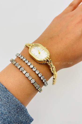 Lamelif Gold Vintage Metal Kordon Kol Saati