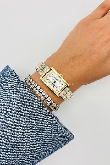 Lamelif Gümüş Gold Detaylı Metal Kordon Kol Saati