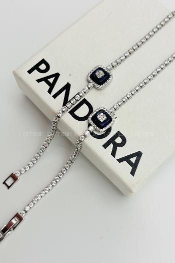 Lamelif Gümüş Su Yolu Baget Taşlı Nazar Boncuk Bileklik