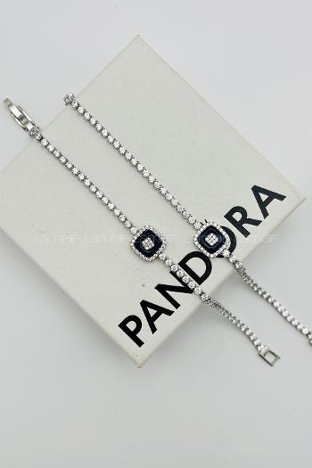 Lamelif Gümüş Su Yolu Baget Taşlı Nazar Boncuk Bileklik