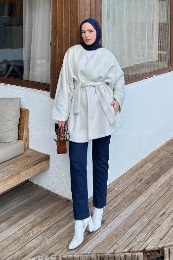 Stone V Neck Long Arm Polyester Rayon Coat