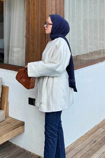 Stone V Neck Long Arm Polyester Rayon Coat