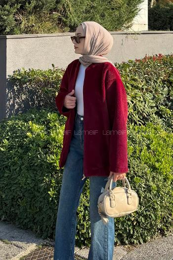Lamelif Fermuarlı Kaban Bordo