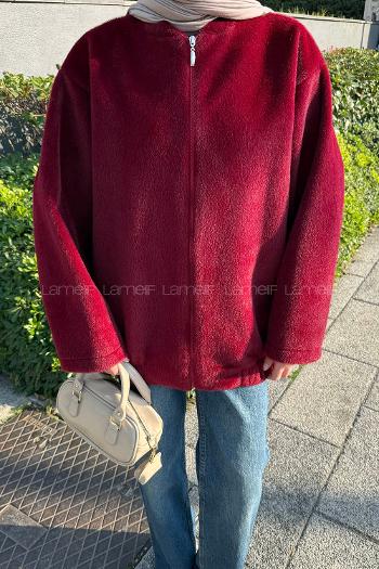 Lamelif Fermuarlı Kaban Bordo