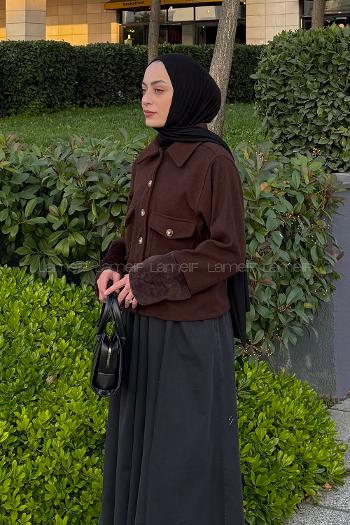 Lamelif Kol Kürk Detaylı Ceket Acı Kahve