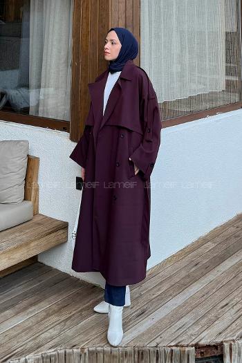 Lamelif Kuşaklı Poliviskon Trenç Bordo