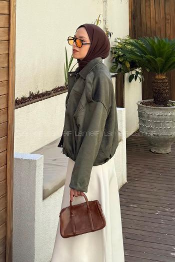 Khaki Shirt Collar Long Arm Cotton Suede Polyester Jacket