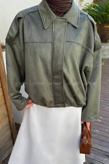 Khaki Shirt Collar Long Arm Cotton Suede Polyester Jacket