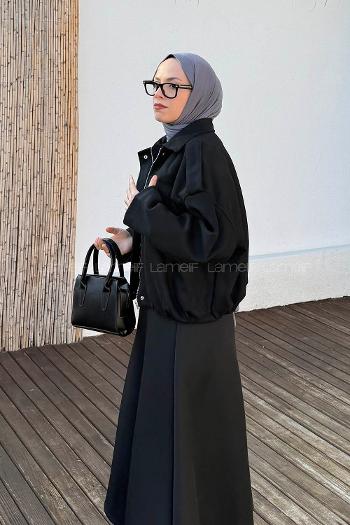 Black Shirt Collar Long Arm Cotton Suede Polyester Jacket