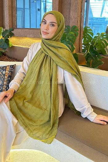 Lamelif piliseli Bambu Şal Yağ Yeşili