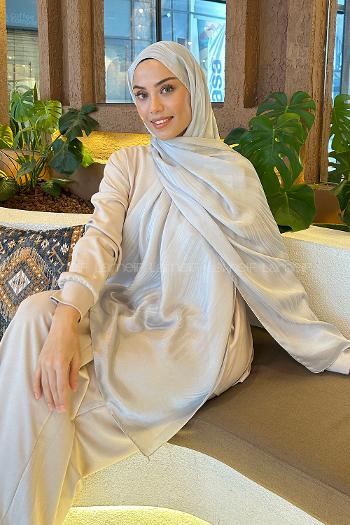 Light Grey Viscose Fabric Straight Printed Shawl