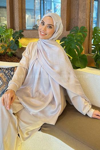Silver Viscose Fabric Straight Printed Shawl