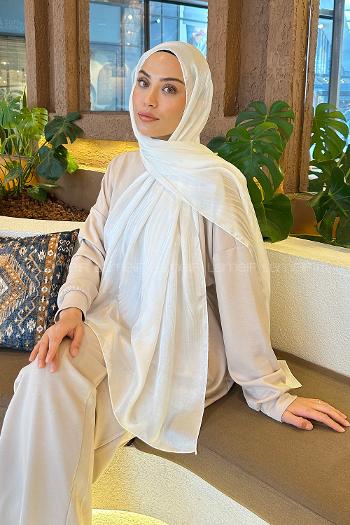 Off White Viscose Fabric Straight Printed Shawl