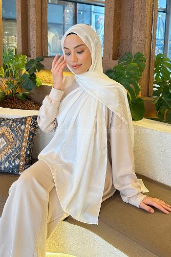 Off White Viscose Fabric Straight Printed Shawl