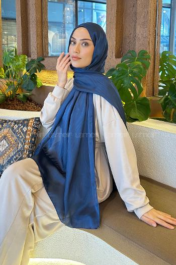 Navy Blue Viscose Fabric Straight Printed Shawl