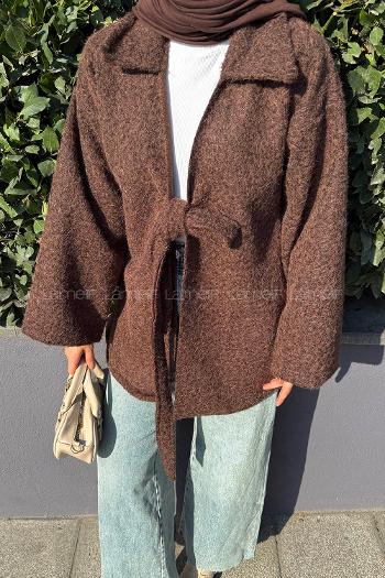 Lamelif Bağlama Detaylı Ceket Acı Kahve