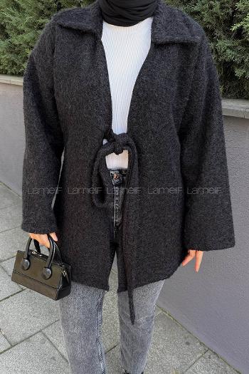 Black Shirt Collar Long Arm Polyester Jacket