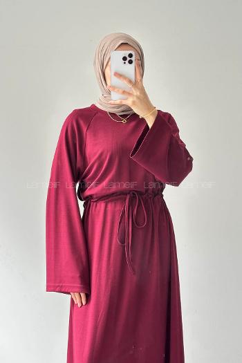 Lamelif Bel Tünel Detaylı Elbise Bordo