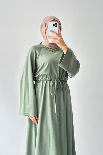 Lamelif Bel Tünel Detaylı Elbise Haki