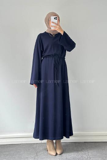 Lamelif Bel Tünel Detaylı Elbise Lacivert