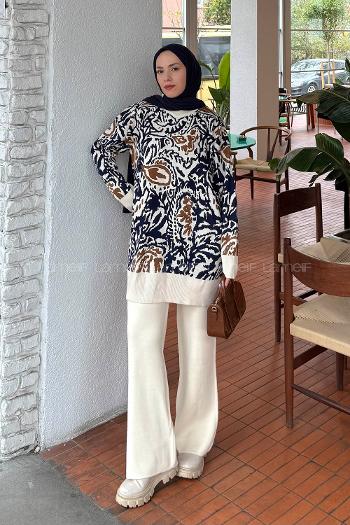 Beige Crew Neck Long Arm Acrylic Regular Trousers Comfortable Suit