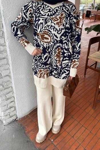 Beige Crew Neck Long Arm Acrylic Regular Trousers Comfortable Suit