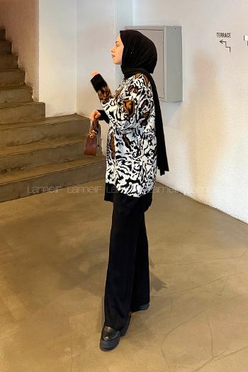 Lamelif Desenli Triko Takım Camel