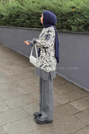 Lamelif Desenli Triko Takım Gri