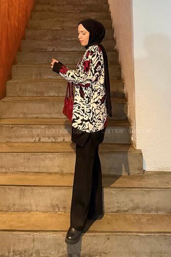 Lamelif Desenli Triko Takım Siyah