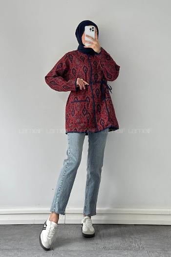 Lamelif Etnik Desen Ceket Bordo