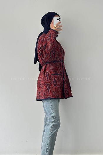 Lamelif Etnik Desen Ceket Bordo