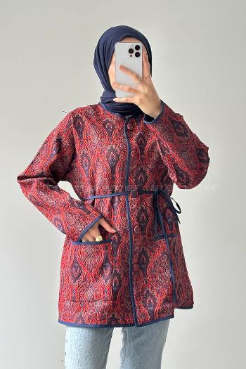 Lamelif Etnik Desen Ceket Bordo