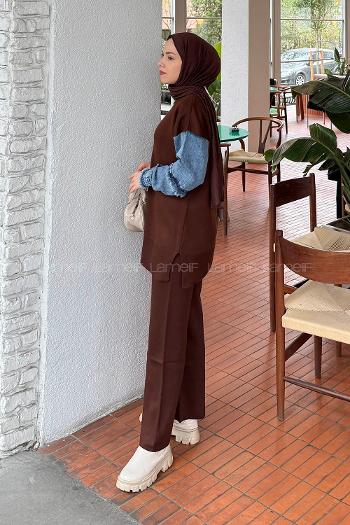 Bitter Brown Crew Neck Long Arm Acrylic Regular Trousers Comfortable Suit