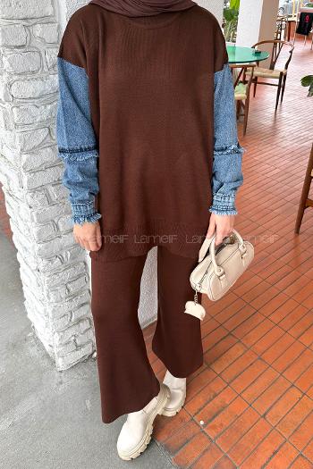 Bitter Brown Crew Neck Long Arm Acrylic Regular Trousers Comfortable Suit